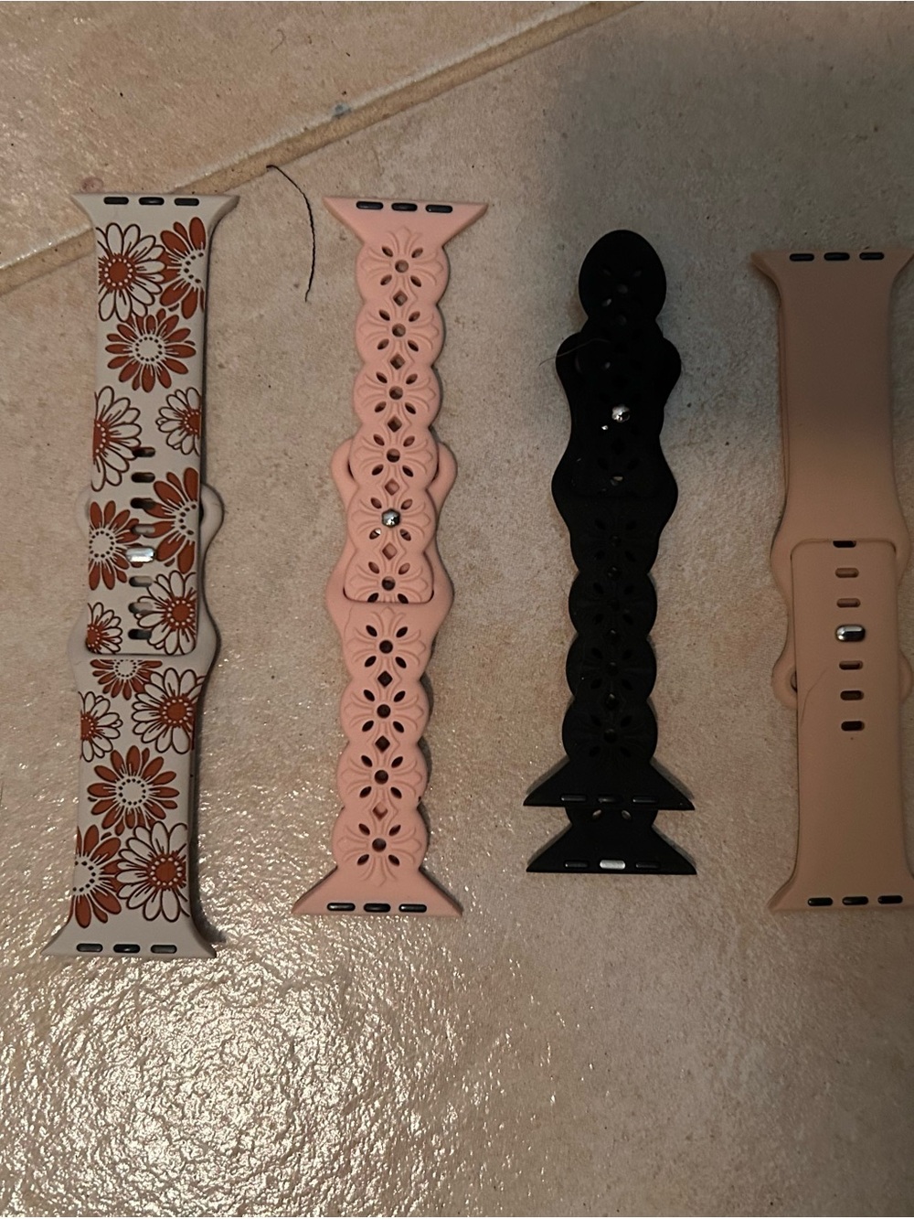 Floral and Solid Silicone Watch Band Set in White, Brown, Pink, Black